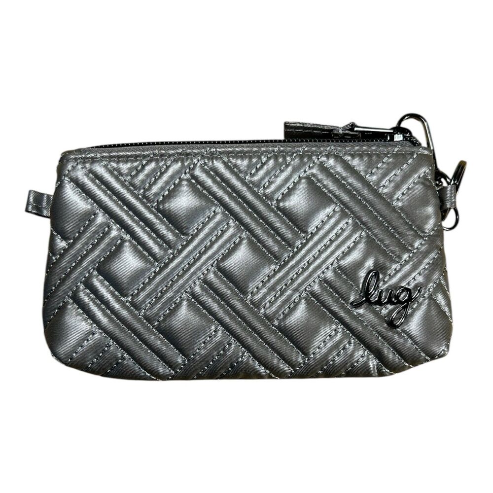 Lug Metro XL Wristlet NWT Silver Metallic Pearl Quilted Zip ID Window
